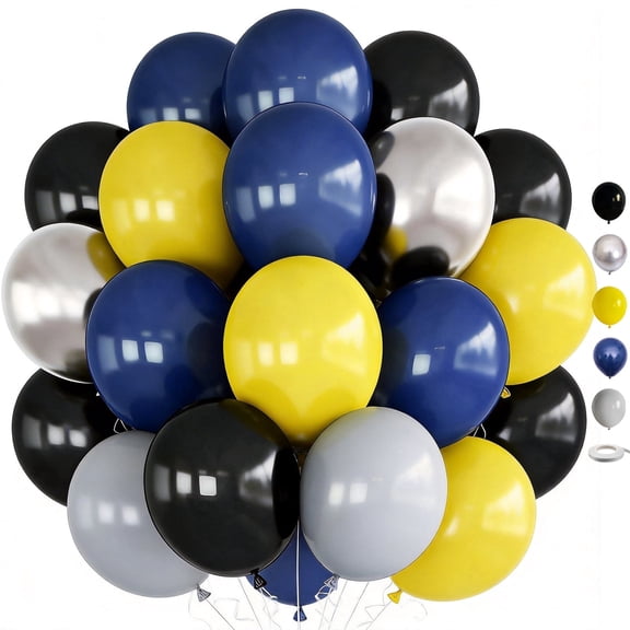Black and Yellow Balloons, 35 Pcs 12 Inch Yellow Black Silver Navy Blue Balloon for Graduation, Birthday Party Decorations