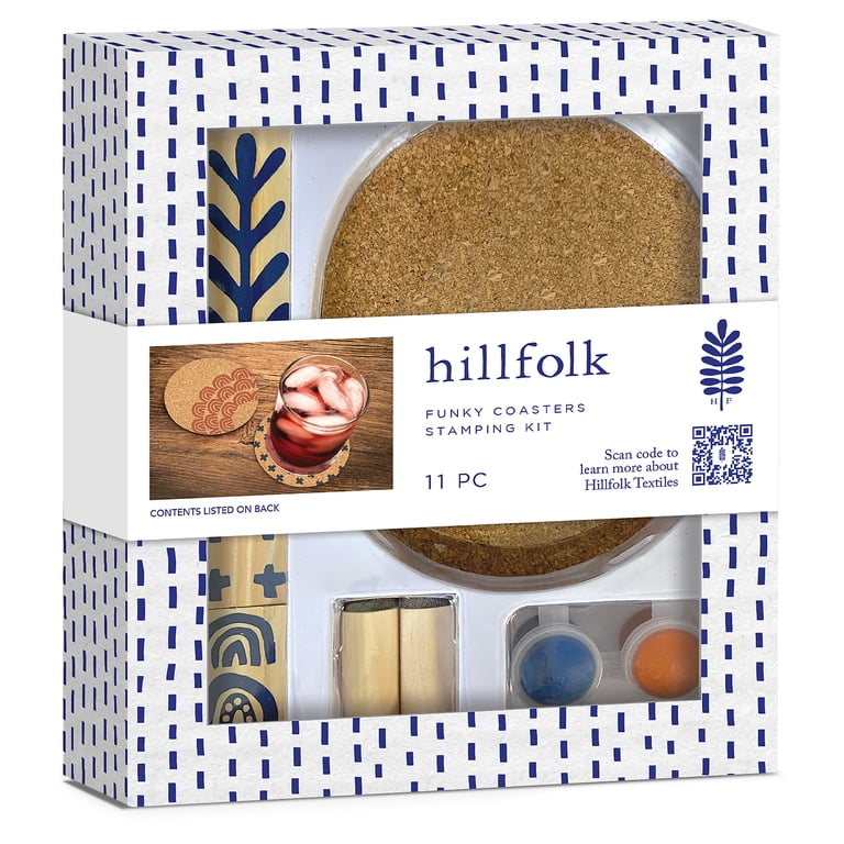 ハートフェルトTulip Time スタンプ、ダイ、モルド、ペーパー4点セット Hillfolk Stamped Coaster Kit- Includes Wood Stamps, 4 Cork