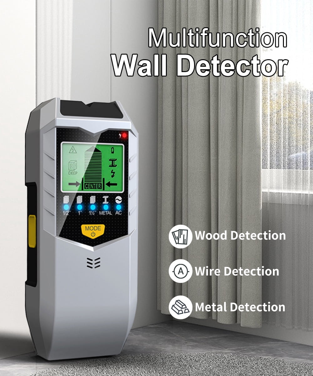 Stud Finder Wall Scanner, 5 in 1 Stud Detector with HD LCD Display for Center and Edge of Wood Metal AC Wire Detection - Silver