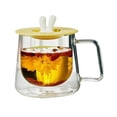 thumbnail image 1 of Vasos de doble pared con asa y tapa de silicona, de vidrio borosilicato transparente, ideales for leche, café, zumo y té., 1 of 6