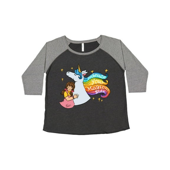Inktastic Embrace Your Magical Side Girl Hugging a Unicorn Women's Plus Size T-Shirt
