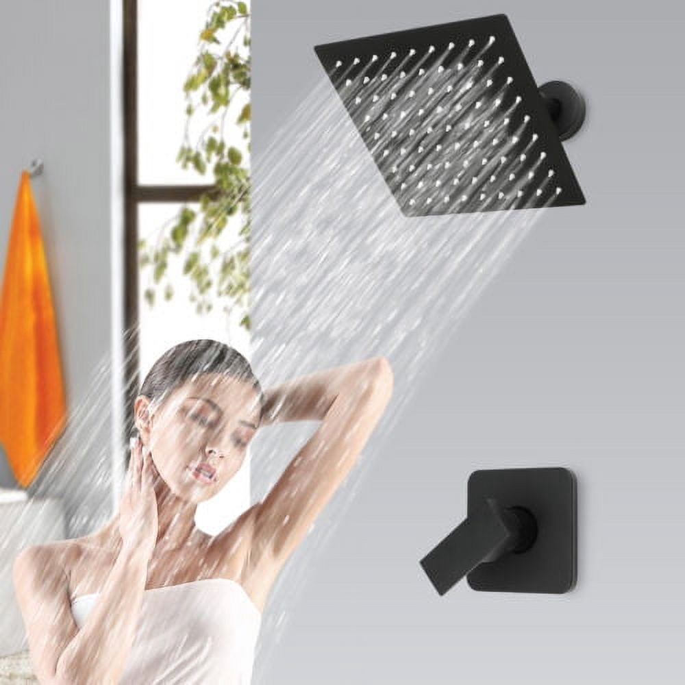Shower Faucet Set 8" Black Rain Shower Head Combo with Valve Kit Wall Mounted