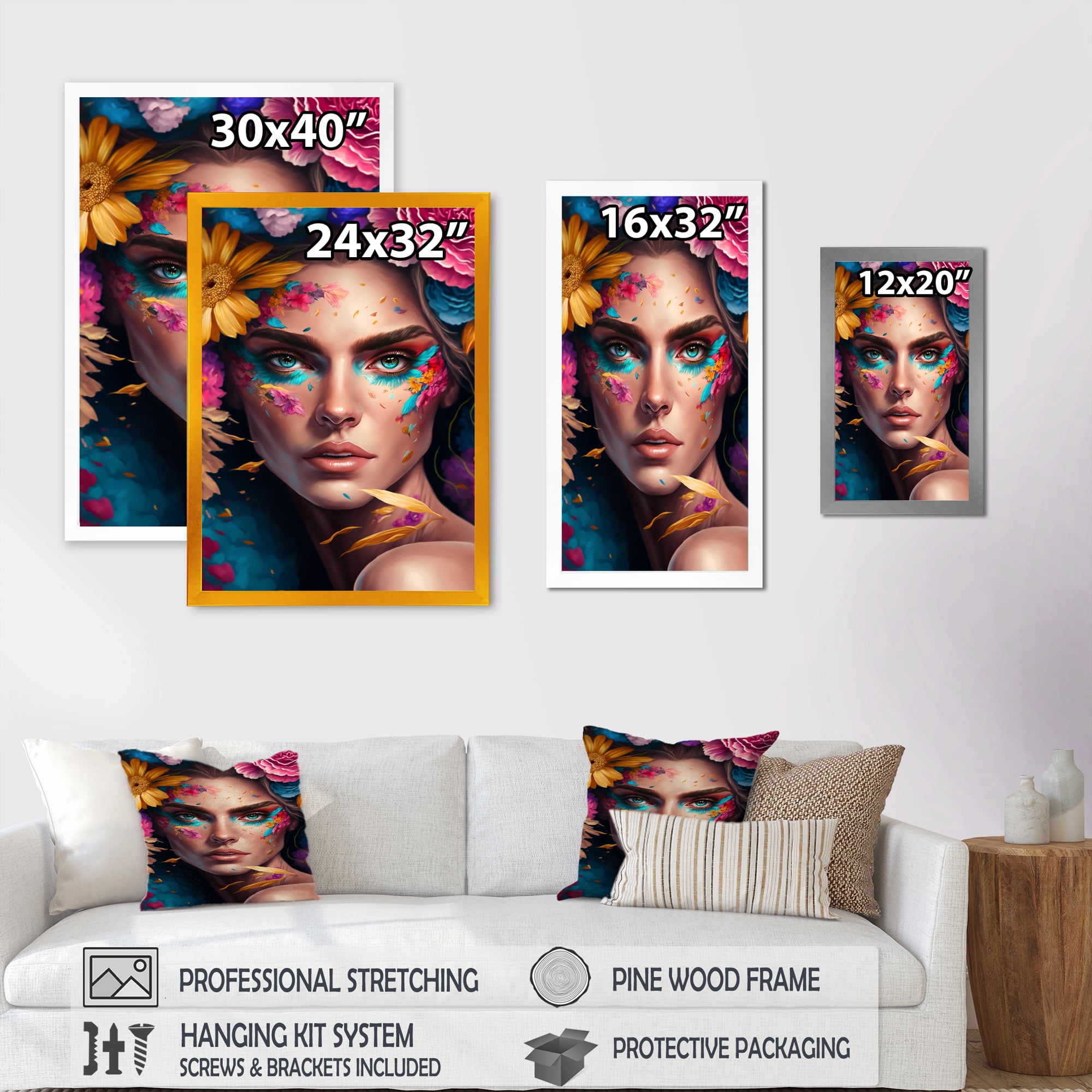 Designart Floral Sensual Woman Portrait III Framed Wall Art