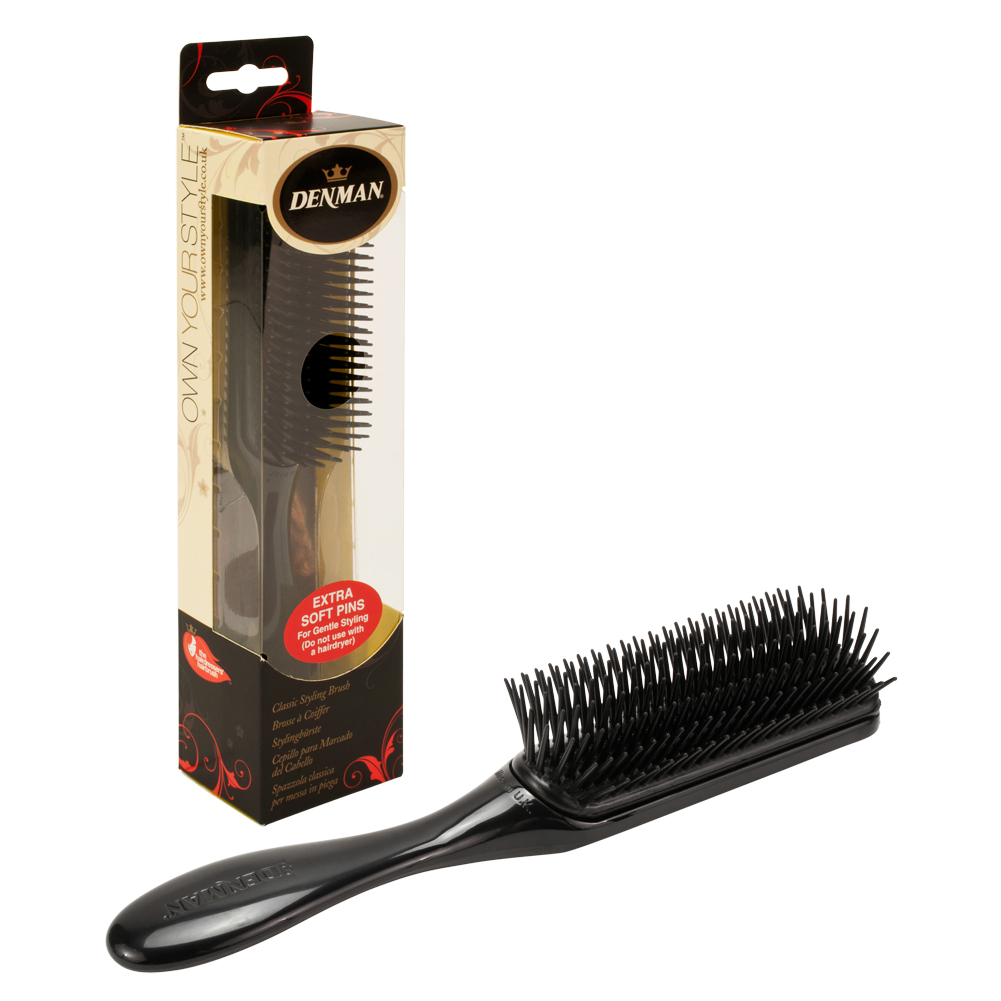 Denman Extra Soft Pins Classic Styling Hair Brush, BLACK, E001SBLK
