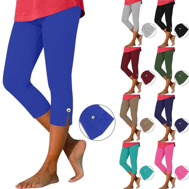 Women's High Rise Solid Color Capris Slim Fit Tummy Smoothing Leggings Functional Side Pockets for Yoga Gym or Daily Lounge Versatile Workout JASKFLY Hot Pink S