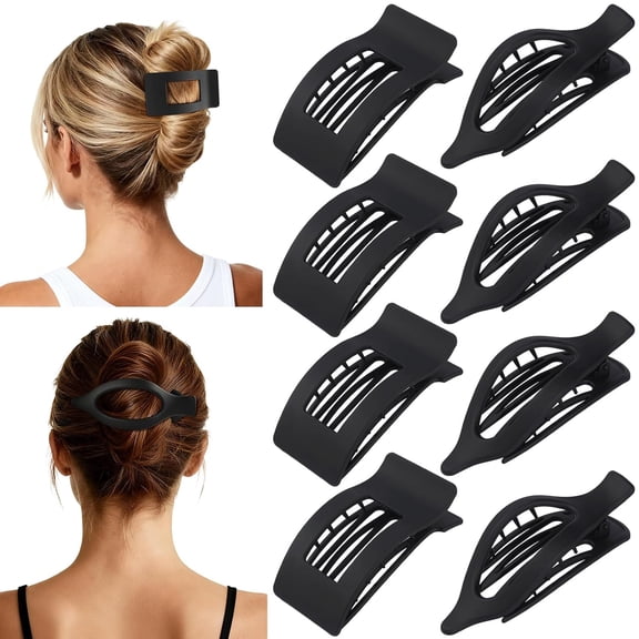 8Pcs French Flat Hair Clips for Women 2 Styles Claw Clips for Girls Matte Flat Hair Claw Clips for Thin and Thick Hair Large Non-slip Strong Hold Hair Accessories for Women (Black)