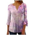 thumbnail image 2 of hxobax Women Vintage Floral Tunic Blouse Ruffle 3/4 Sleeve Tshirts V Neck Button Shirts Pleated Tops, 2 of 5