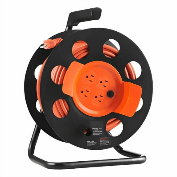 100ft Extension Cord Reel 12AWG SJTOW Power Cord w/ 4 Outlets Portable