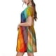 thumbnail image 2 of Balery Abstract Watercolors Tartan Vestidos sueltos de manga corta para mujer, vestidos de verano 2025, vestidos casuales de corte A con vuelo., 2 of 6
