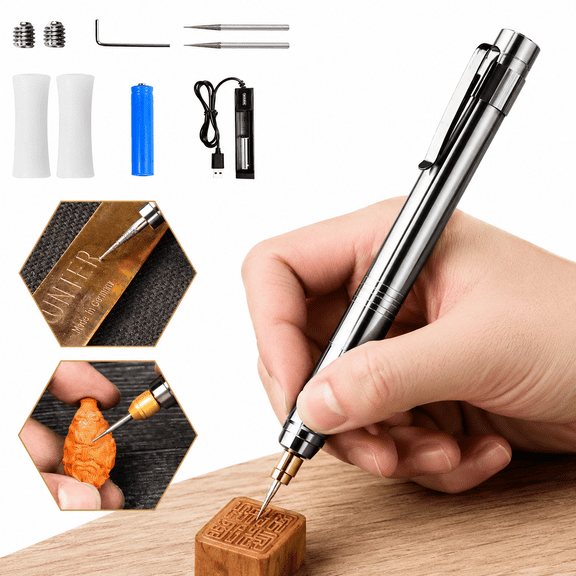 Cordless Electric Engraving Pen Tool Kit 35000RPM Precision Mini Engraver for Jewelry Wood Metal Glass Jade Carving Polishing Portable Stainless Steel Engraving Tool With Battery & Bits
