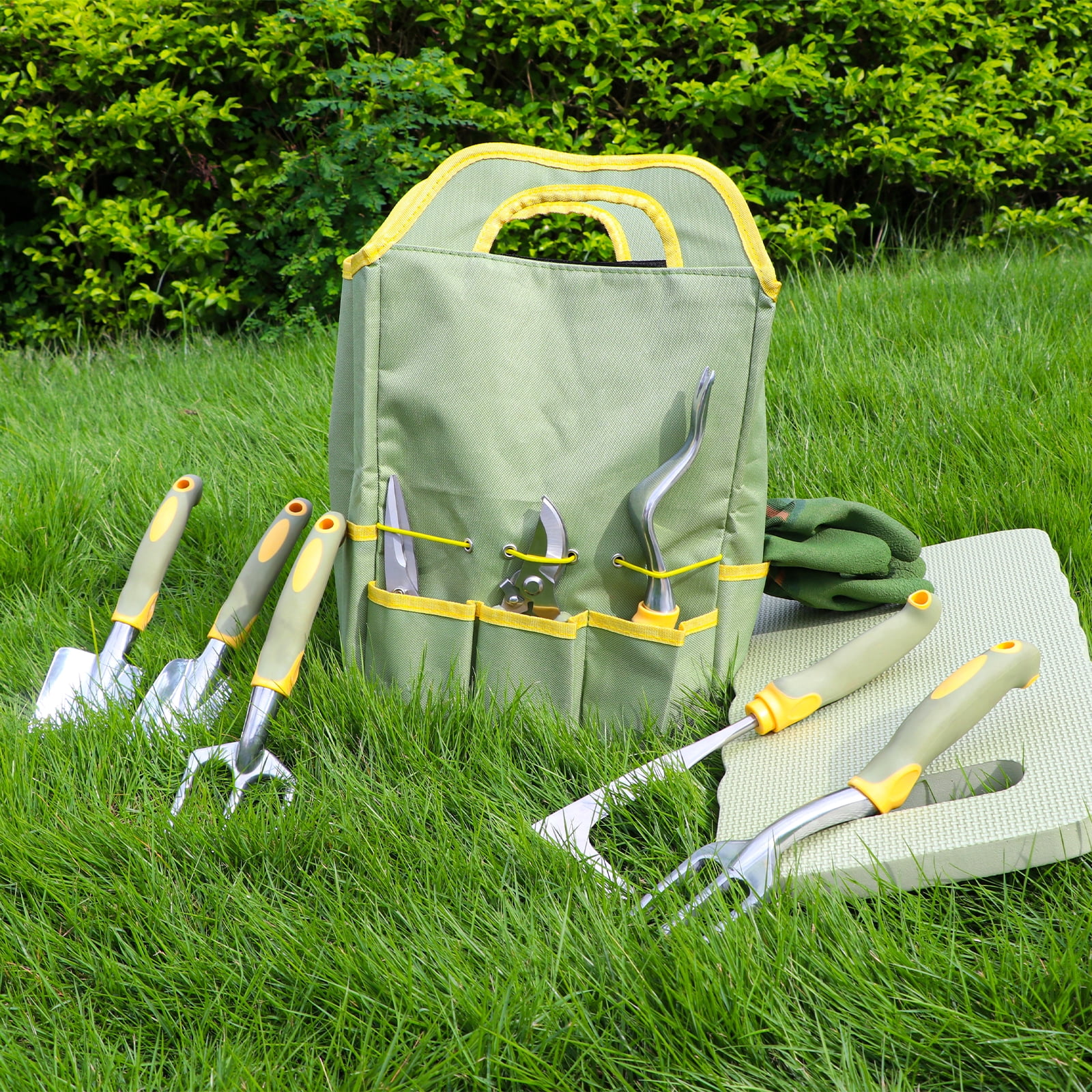 Set of 12 Garden Tool, ZUEXT Heavy-Duty Aluminum Gardening Hand Tools with Rubber Non-Slip Handle, Garden Apron, Gloves, Kneeling Pad and Storage Bag, Garden Hand Tools Starter Kit Landscaping Tools