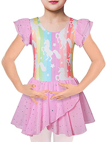 Long Sleeve Skirted Leotards for Girls Gymnastics Dance Dress Unicorn Mermaid Rainbow Skirts Skorts 