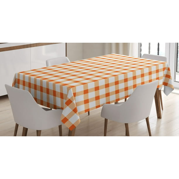 Orange and White Tablecloth, Retro Gingham Style Checkered Squares