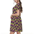 thumbnail image 2 of Susaid Mardi Gras Plaid Pattern Women's Casual Floral Print Crewneck Short Sleeve A Line Boho Maxi Dress, 2 of 6