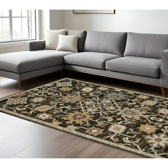 HomeRoots 576406 9 x 12 ft. Oriental Rectangle Area Rug, Brown, Black & Tan