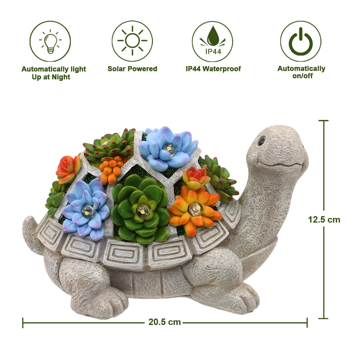 Goodeco Solar Garden Statue,Turtle Figurine with Succulent and 20 ...
