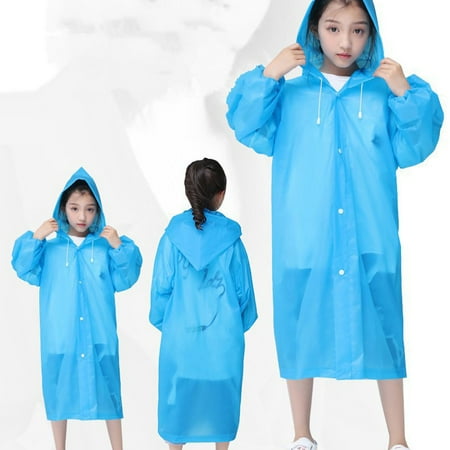 Rain Ponchos Raincoats for Kids Reusable Rain Ponchos with Hood and Sleeves Rain Coats with Hood and Sleeves Rain Coats for Boys and Girls (Blue)
