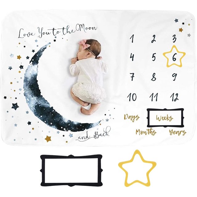 Manta de hito para bebé Manta de mes de bebé Franela Suave y acogedora Manta de hito mensual para bebé con 2 marcos de fotos Manta suave Crecimiento de bebé unisex Regalo personalizado, ZefeiWu 8390614313743