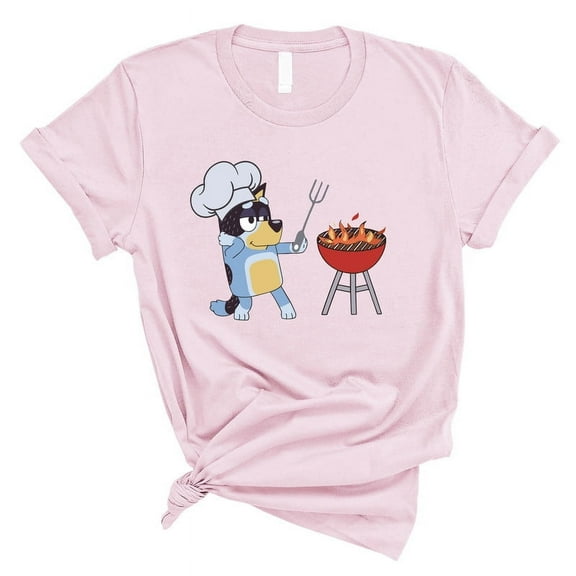 Funny Cartoon Dad BBQ T-Shirt – Cute Dog Chef Grilling Tee – Father’s Day Gift(PINK,Large)