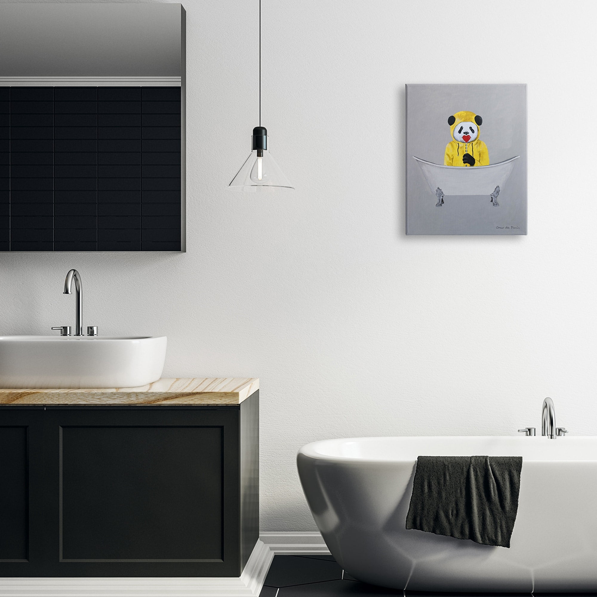 Stupell Industries Panda Yellow Raincoat Red Heart Claw Foot Tub, 16 x 20, Design by Coco de Paris