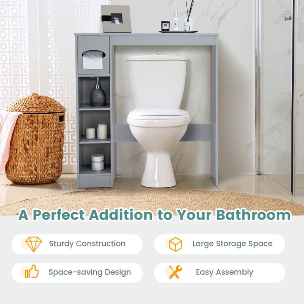 Finihen Toilet Storage Cabinet, Bathroom Cabinet Organizer, Wooden Over the Toilet Storage Cabinet Bathroom Space Saver with Paper Holder, for Bathroom, Gray