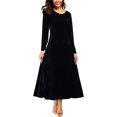thumbnail image 1 of Robe en Velours pour Femmes Élégante, Col Rond Manches Longues Robe Noire Unie, 1 of 5