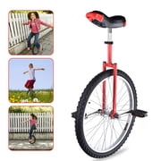 Yescom 24 In Wheel Outdoor Unicycle Adjustable Seat Anti-Skid Pedal Circus Bike for Adults Teenagers Kids, Red