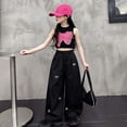 thumbnail image 3 of WOYY Girls High Waist Wide Leg Cargo Pants Baggy Drawstring Streetwear Pants, Black, Sizes 6-16, 3 of 4
