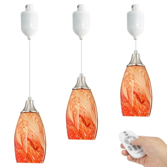 Kiven H-Type track lighting pendants Adjustable Height,Dimmable Modern h track pendant lights with Orange Art Glass Lampsade,Track Lighting for Kitchen Island Hallway, 3-Light