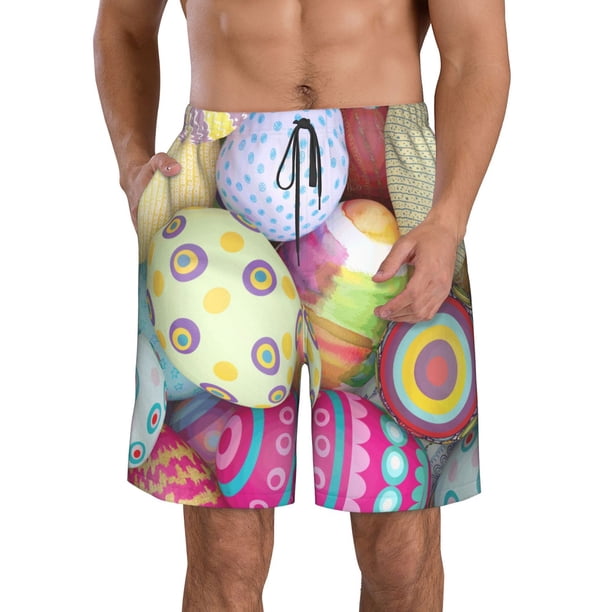 Balery Colorful Easter Eggs Traje de Baño Estilo Hawaiano para Hombre, Shorts de Secado Rápido con Bolsillos-3X-Large