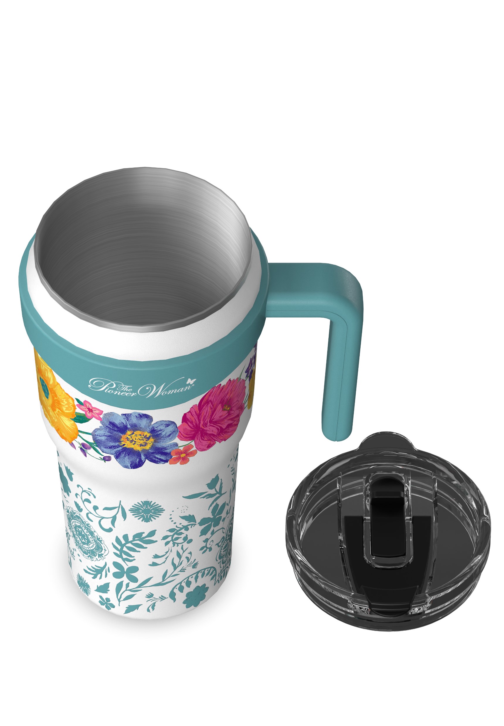 The Pioneer Woman 40 oz Brilliant Blooms Stainless Steel Tumbler, White