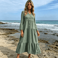 thumbnail image 6 of CIENVNSTG Summer Dresses for Women 2026 Vacation Long Sleeve Maxi Dress V Neck Button Down Flowy Tiered Ruffle Shirt Dress Summer Casual Long Dresses Green L, 6 of 6