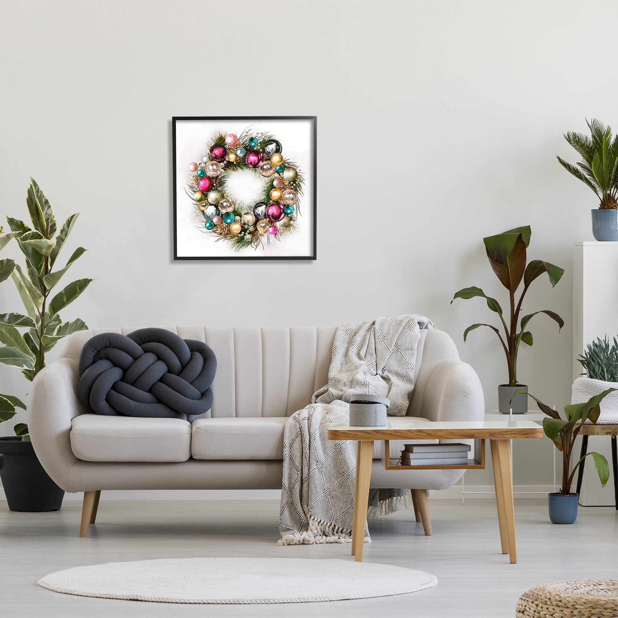 Stupell Industries Festive Ornamental Wreath Minimal Christmas Charm, 24 x 24,Design by Ziwei Li
