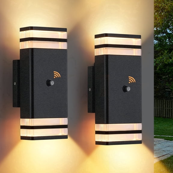 GCGAFUL Dusk to Down Outdoor Wall Light 2 Pack, 12W LED Hardwired Porch Sconces, 9.8 Inch Black Waterproof Lighting for Front Door