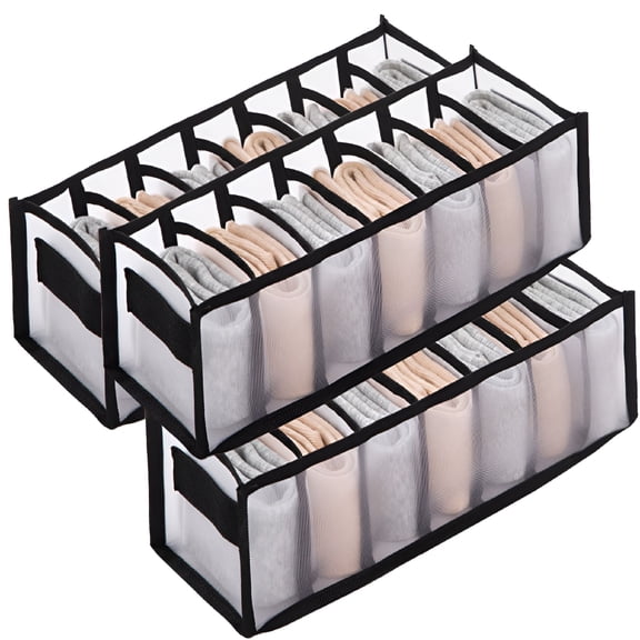 LAMIRO Sock Drawer Organizer 3 Bags,Sock and Underwear Organizer,Mesh Folding Cabinet Closet Organizer - Black