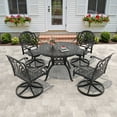 thumbnail image 3 of Hzzkey 5-Piece Round Cast Aluminum Patio Set with Swivel Chairs,Brown Cushions,and Umbrella Hole, 3 of 10