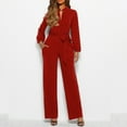 thumbnail image 2 of Lisingtool Jumpsuits for Women Casual Jumpsuits Loose Fit Belted Dressy Long Sleeve Crewneck Autumn Jumpsuit Long Wide Legs Formal Rompers Pants for Women Red, 2 of 7