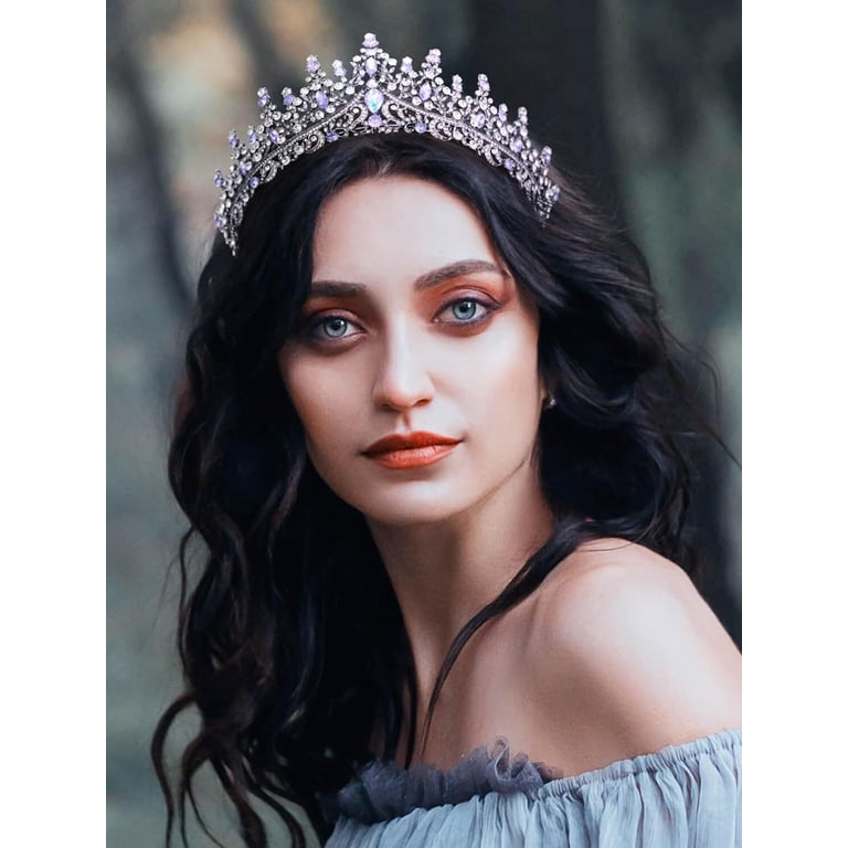 Crystal Aurora Tiara - Iridescent Crown Aurora Borealis Gold Contoured Rhinestone Crown Tiara  main image 2