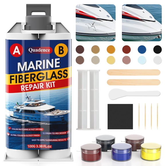 Marine Fiberglass Repair Kit, Quadence gelcoat Repair kit for Boats, Waterproof Epoxy Filler for Fiberglass Boats Fix Holes, Chips, Deep Cracks, Scra