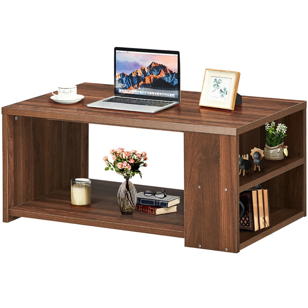 Finihen Coffee Table, Sofa Side Table with Storage Shelves, for Living Room, Reception Room, Office, Walnut Finihen Coffee Table, Sofa Side Table with Storage Shelves, for Living Room, Reception Room, Office, Walnut