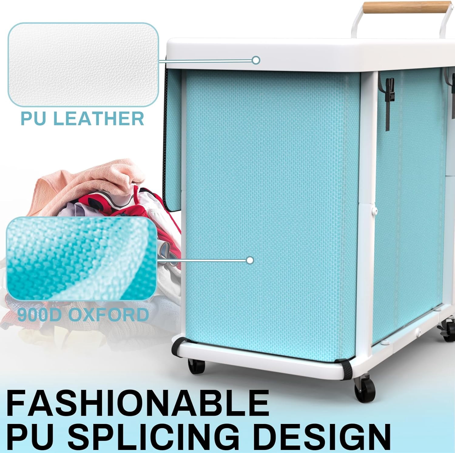 230L (60 Gal) Extra Large Fashion Laundry Sorter 3 Section with Lid, Rolling Laundry Basket Hamper with Handle, Laundry Organizer Storage Cart with Sturdy Metal Frame for Laundry Room,Hotel - Blue