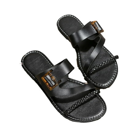 

Dpityserensio Women s Flat Shoes Ladies Beach Sandals Summer Non-Slip Causal Slippers Black 8.5(41)