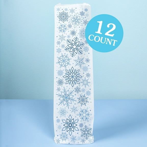 Big Dot of Happiness Blue Snowflakes Wine Gift Bags, Winter Wonderland Christmas Party Hostess Thank You Wine Bottle Gift Wrap, Bulk Holiday Paper Bags - 12 ct