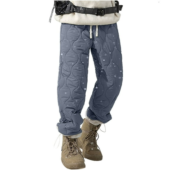 Men's Fleece Lined Sweatpants Warm Down Puffer Quilted Waterproof Ski Trousers Winter Snow Pants