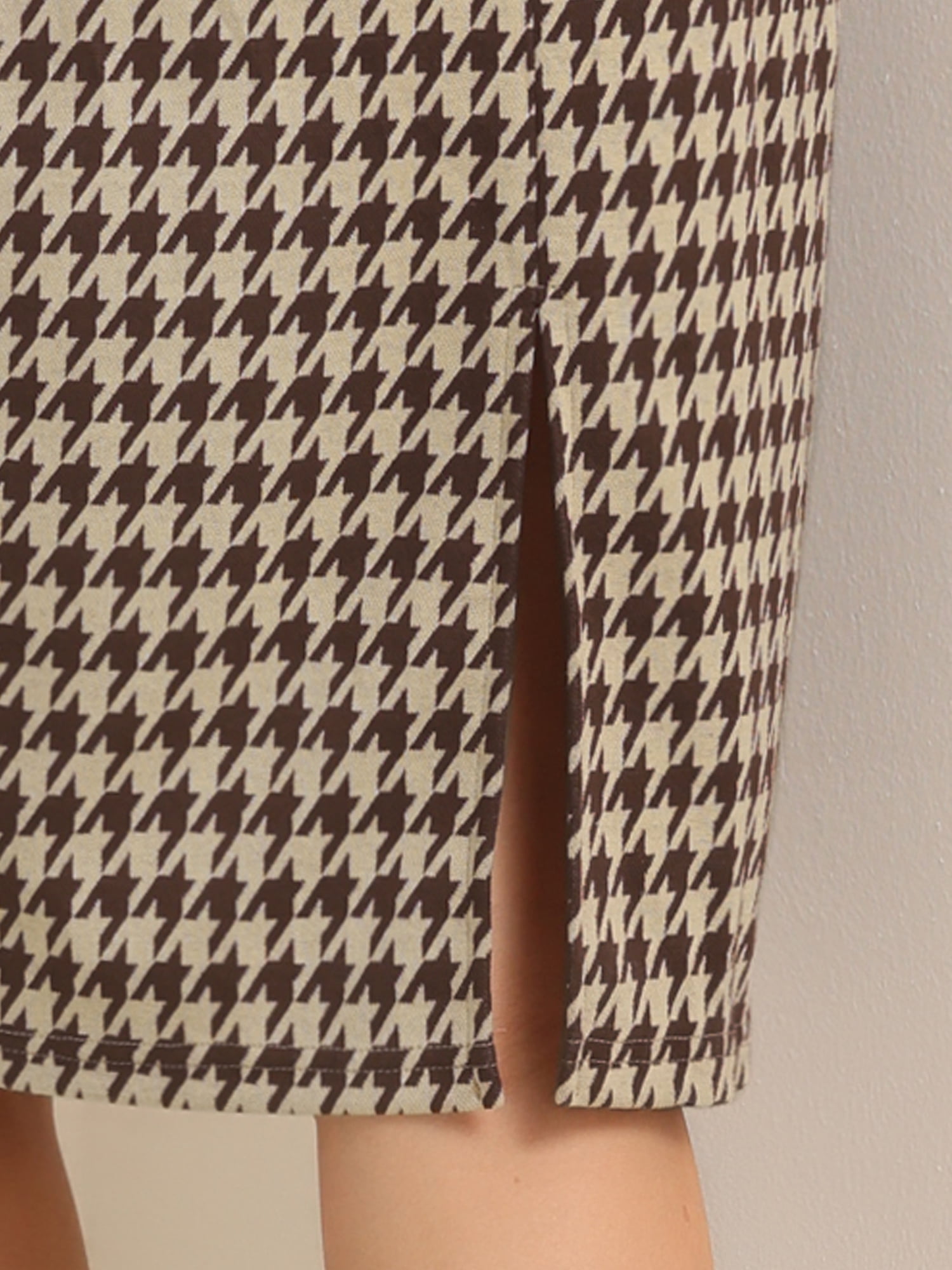 DARING DIVA Vintage Houndstooth 3/4 Sleeve Bodycon Dress S Brown