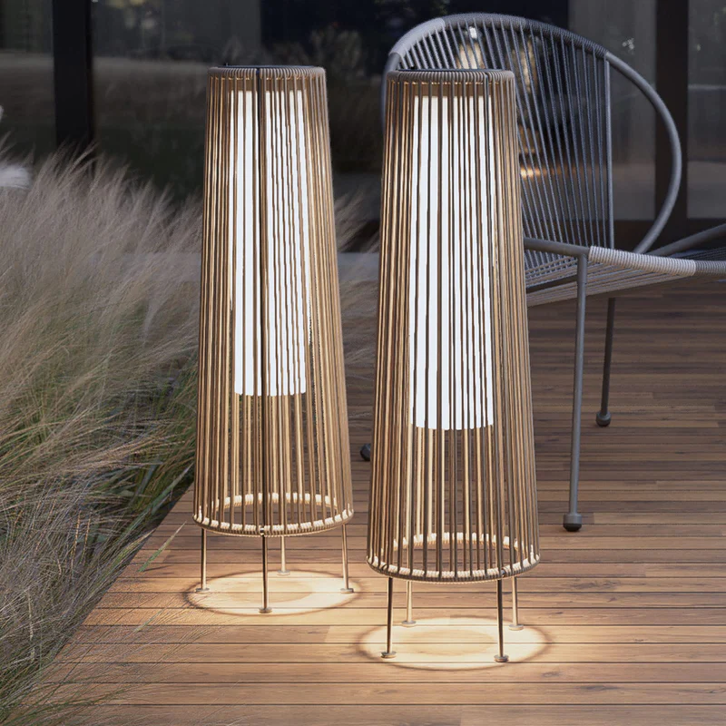2-Pack Outdoor Floor Solar Light, All-Weather Wicker Patio Lamp, Outdoor/Indoors Lamp, Dark brown