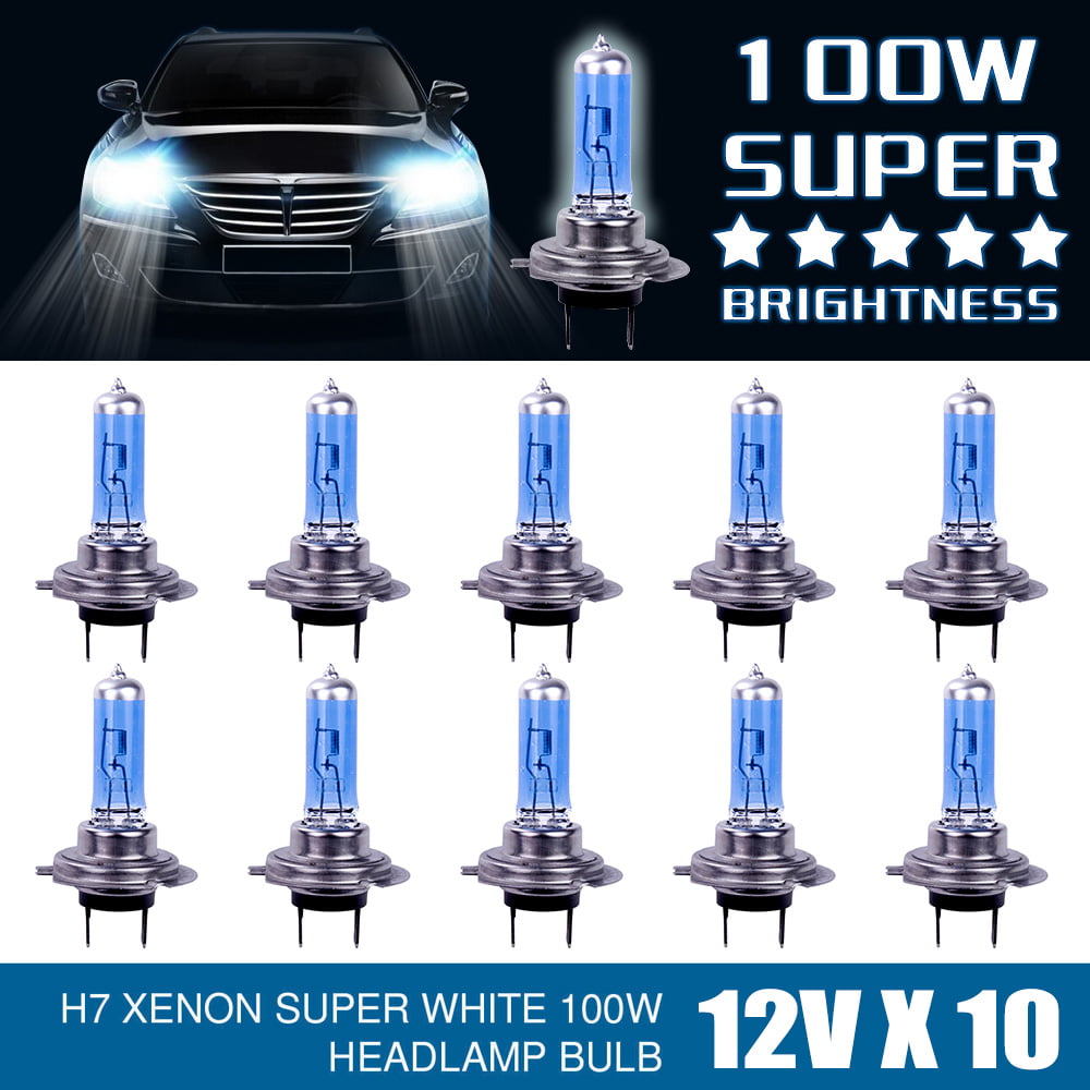 H7 100w XENON Superwhite Headlight Halogen Bulbs Pair Free 501 LEDs 