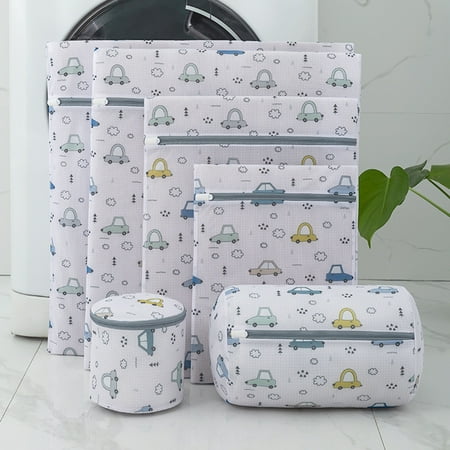 

Hadanceo 6Pcs Laundry Bag with Zipper Thick Fine Mesh Patterns Printing Foldable Cleaning Polyester Underwear Bra Clothing Washing Bag for Travel