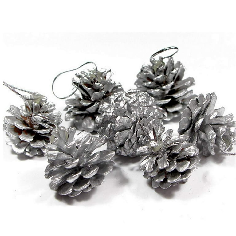 Cluster of Silver Glittered Mini Pine Cones, 7'' x 3/4 to 1'', Silver / Grey, Craft Supplies from Factory Direct Craft