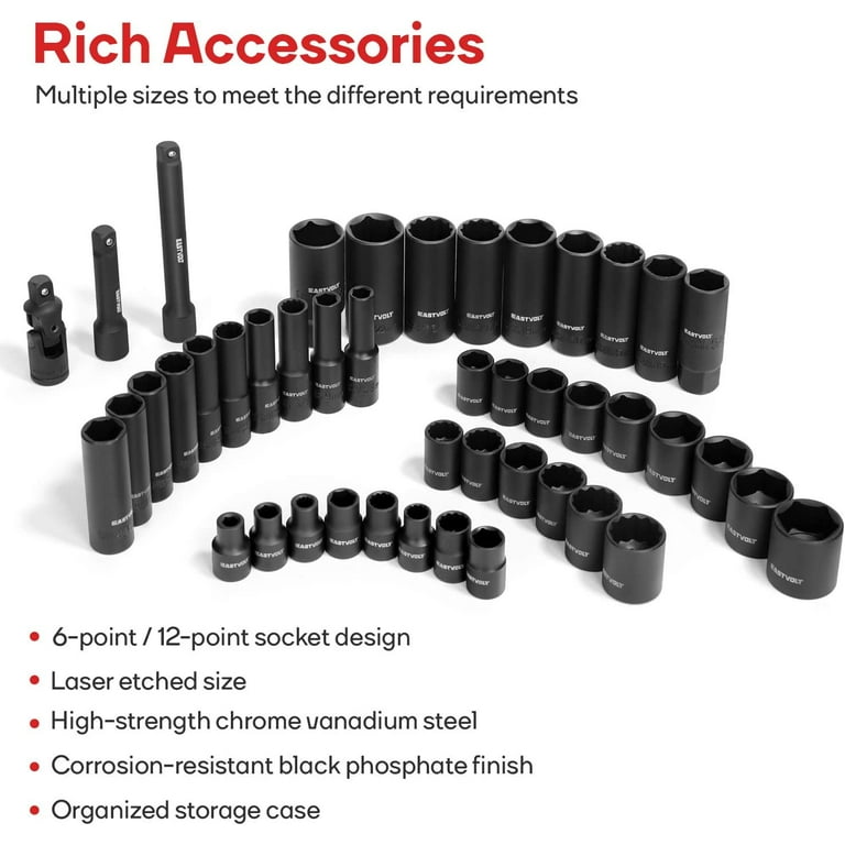 Eastvolt Mechanic Tool Kit, Drive Socket Set, 46 Pieces, with 72 Teeth Reversible Ratchet, Metric/SAE